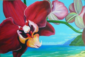 Maroon Orchid, acrylic on canvas, 24 x 36 private collection